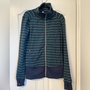 Lululemon Nice Asana Jacket, size 10. Navy blue with green stripes